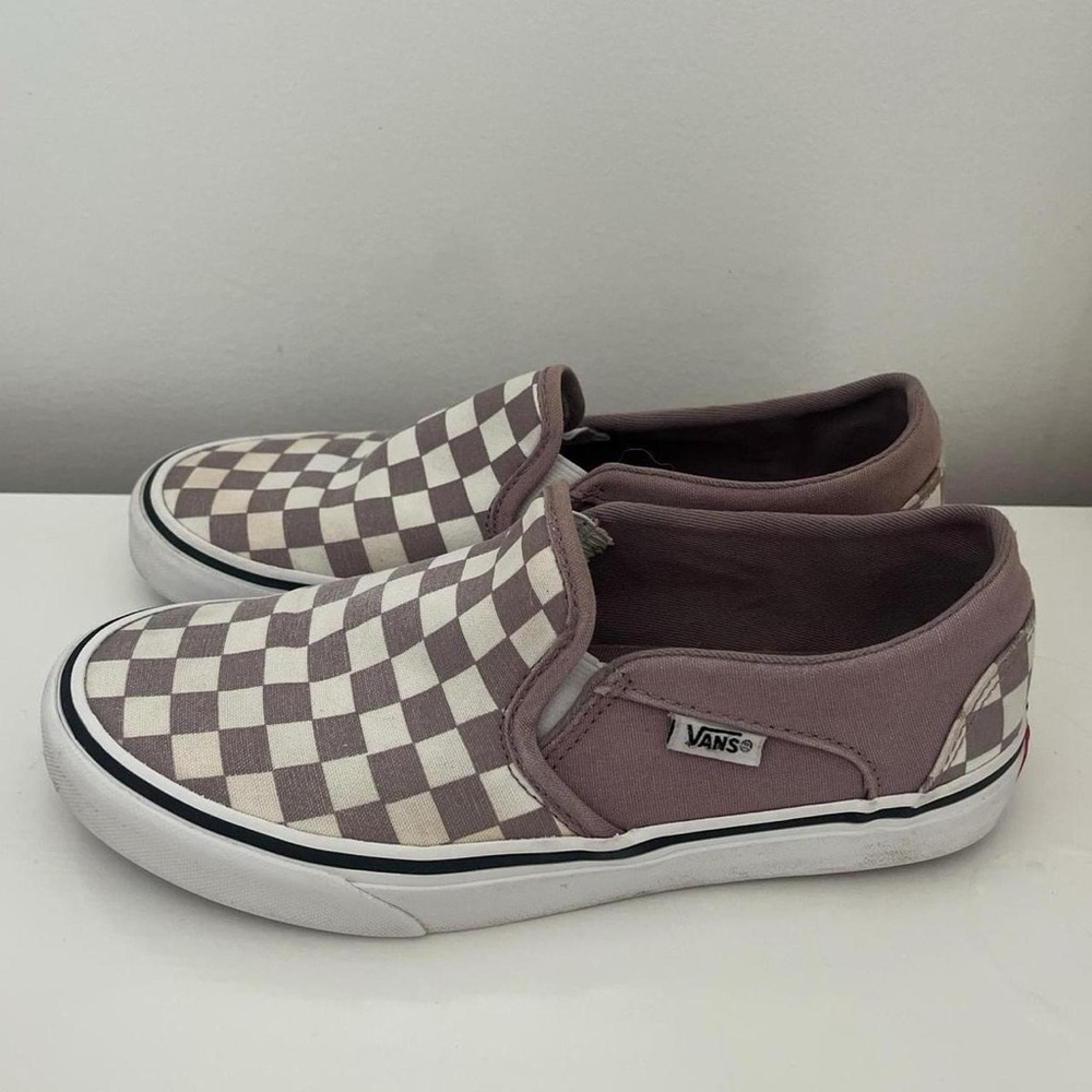 Vans Kids Checkered Slip-On Shoes - Purple and White